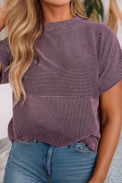 Purple Corded Mock Neck Top