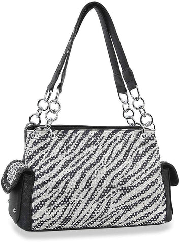 Zebra Design Rhinestone Shoulder Bag
