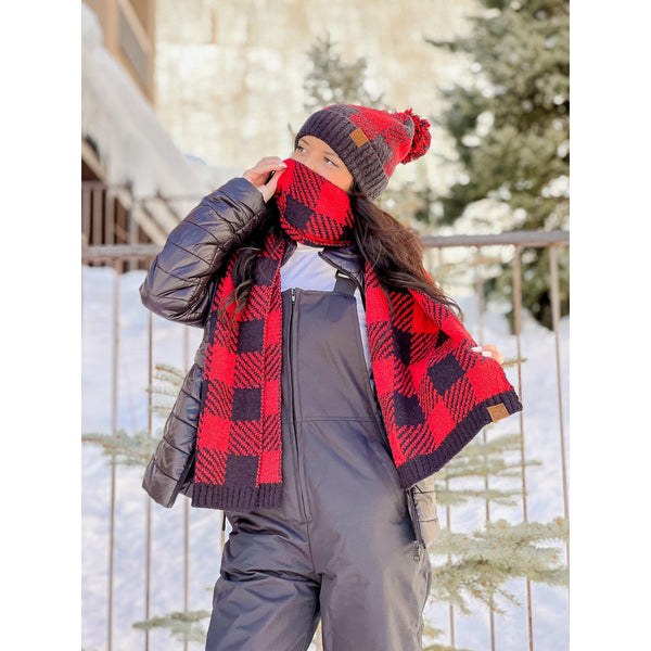 Buffalo Plaid Print Jacquard Knit Scarf