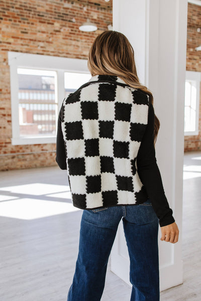 Black Checkered Sherpa Collared Vest