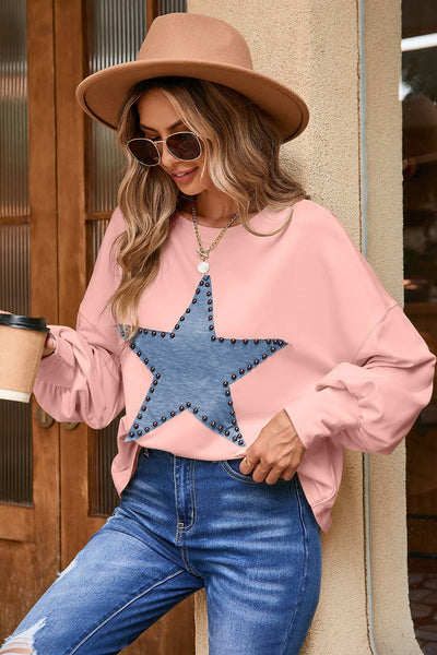 Pink Studded Star Graphic Oversized Top