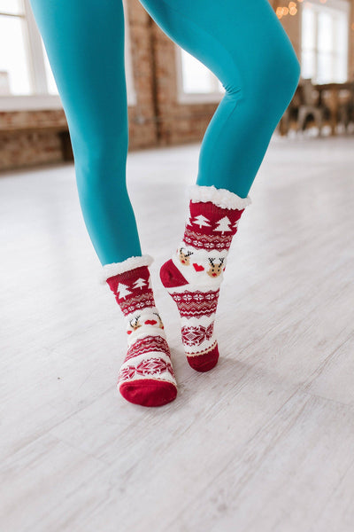 Red Reindeer Fleece Socks