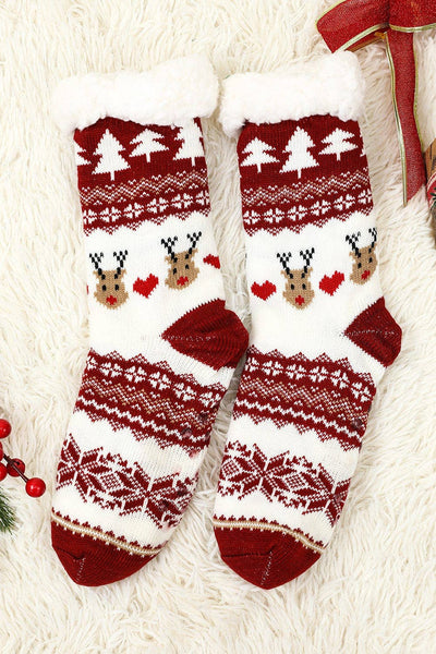 Red Reindeer Fleece Socks