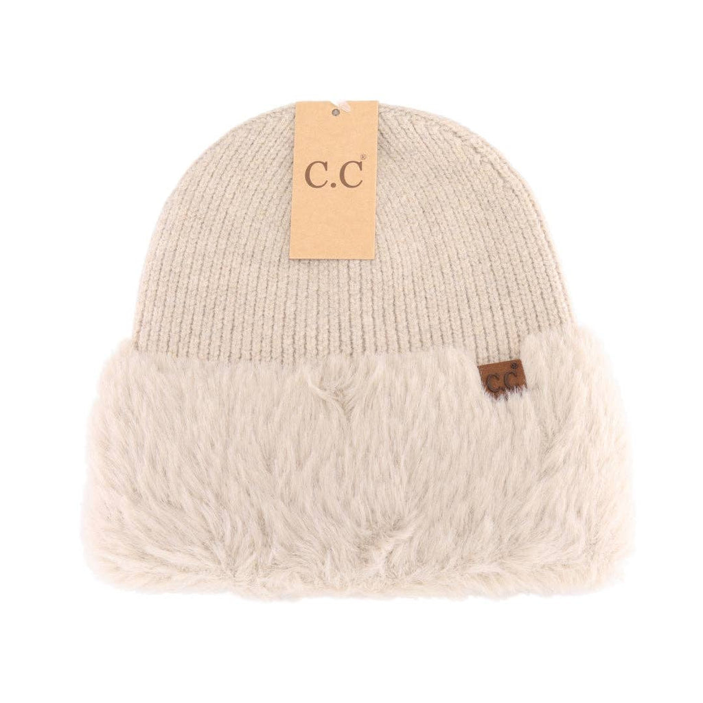 Beige Faux Fur Cuff C.C Beanie