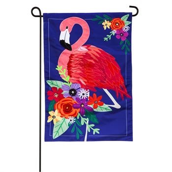 Floral Flamingo Garden Applique Flag