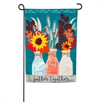 Milk Bottles Autumn gather together Garden Linen Flag