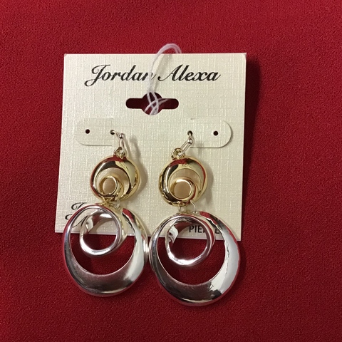 Silver gold swirl drop earrings