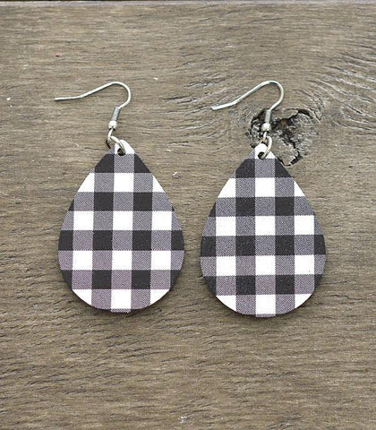 White Buffalo Plaid Tear Drop Earrings