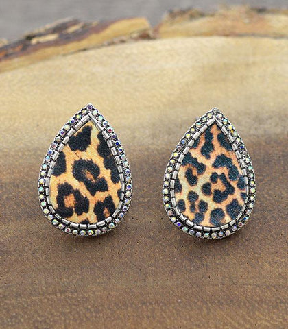 Leopard Teardrop Post Earrings