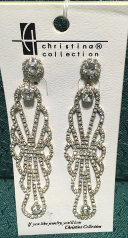 Rhinestone dangling ornate long earring