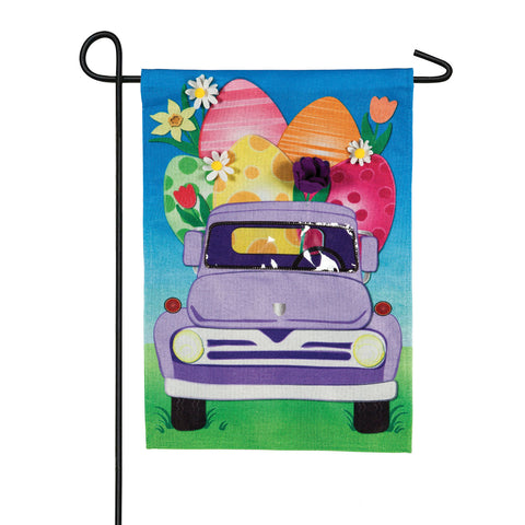 Easter Egg Truck Garden Burlap Flag