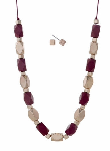 Burgundy gold long necklace set