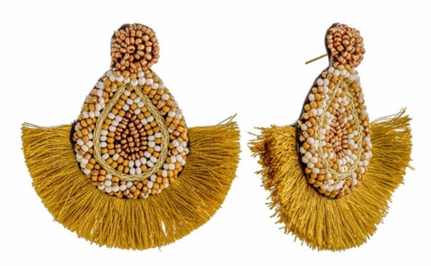 Mustard yellow seed tassel earring