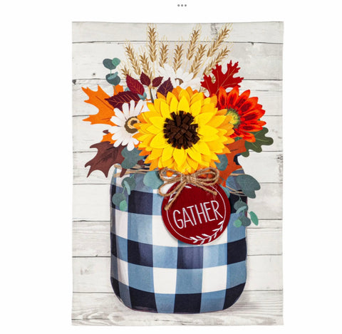 Fall Check Mason Jar Garden Linen Flag