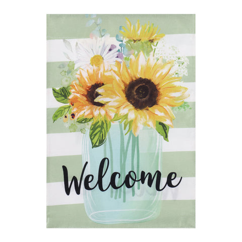 Sunflower Welcome House Burlap Flag