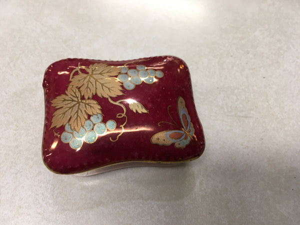 Burgundy trinket box with leaf & butterfly design