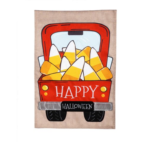 Candy Corn Truck House Burlap Flag