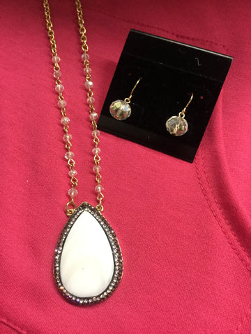 Ivory enamel tear drop necklace