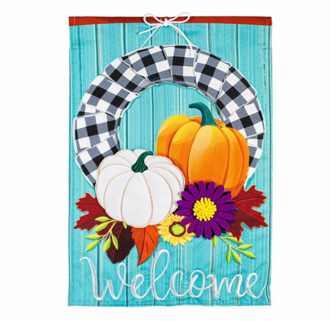 Buffalo Check Fall Wreath Garden Linen Flag