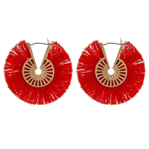 Red fringe pinwheel earrings