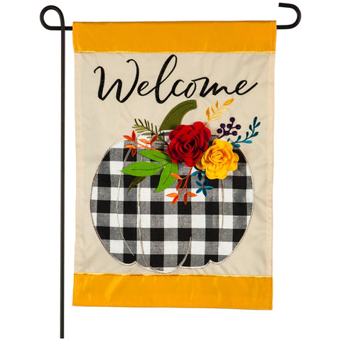 Floral Plaid Pumpkin Garden Applique Flag