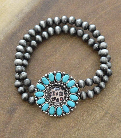 Turquoise Leopard Semi Stone Navajo Bracelet