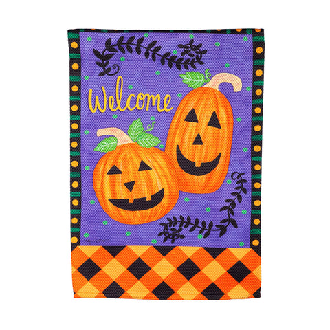 Happy Pumpkins and Checks Garden Textured Suede Flag