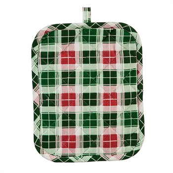 Poinsettia Christmas Plaid Tea Towel and Pot Holder