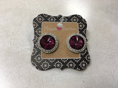 Circular Purple with rhinestone post earrings