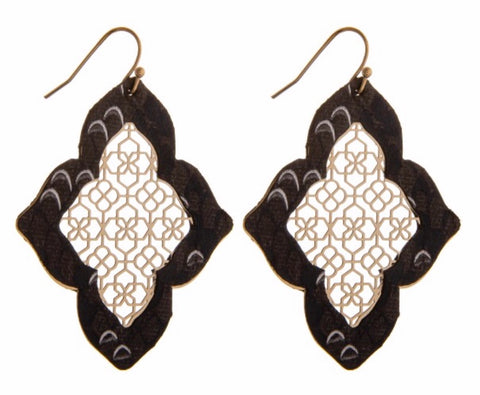 Black snake skin filigree design earring