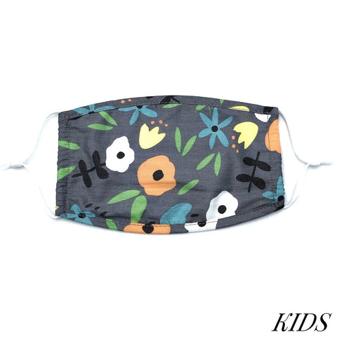 Kids gray Floral Print Fashion Face Mask