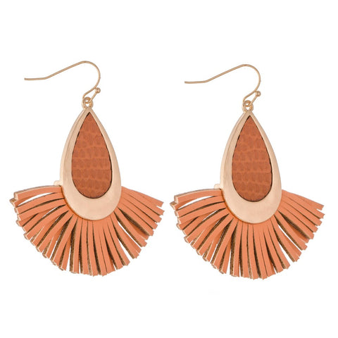 Peach teardrop tassel earring