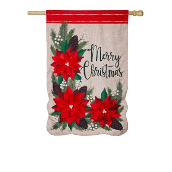 Christmas Poinsettia Floral House Linen Flag