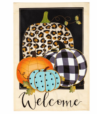 Mixed Print Pumpkins House Linen Flag