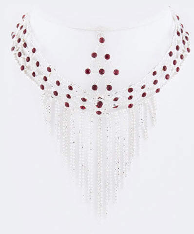 Red CZ rhinestone necklace set