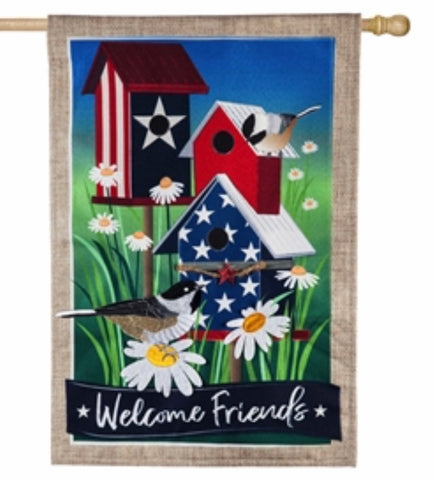 Patriotic Birdhouses Burlap House  Flag