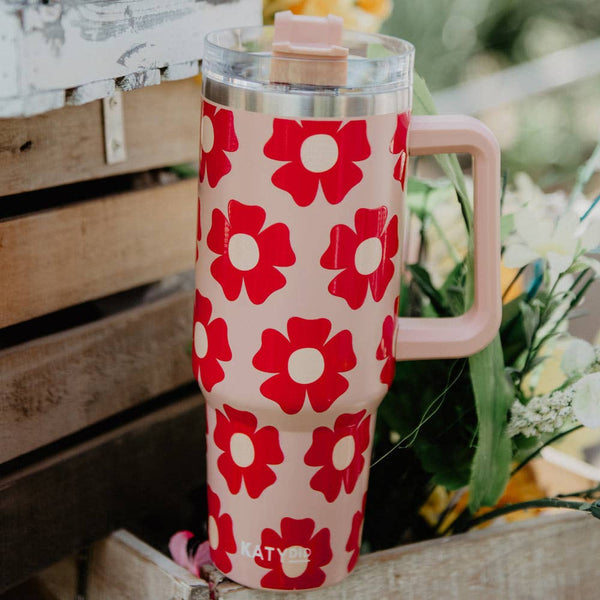 Pink Flower 40 Oz Tumbler Cup