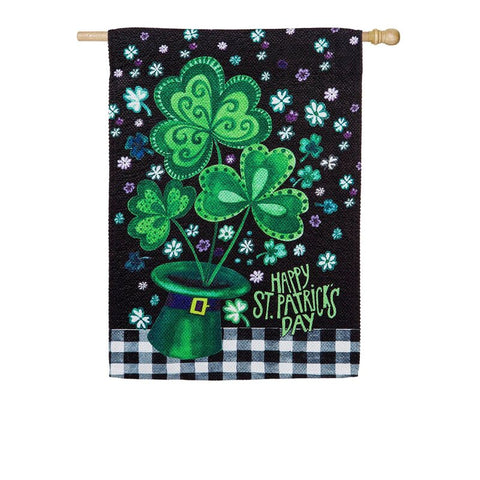 Shamrocks Buffalo Plaid House Textured Suede Flag