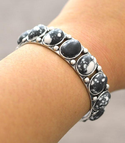 Black Semi Stone  Cuff Bracelet