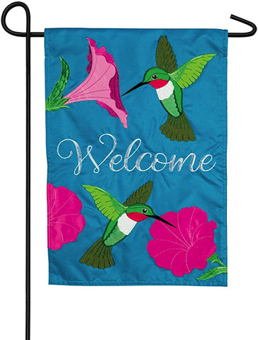 Hummingbirds and Petunias Garden Applique Flag