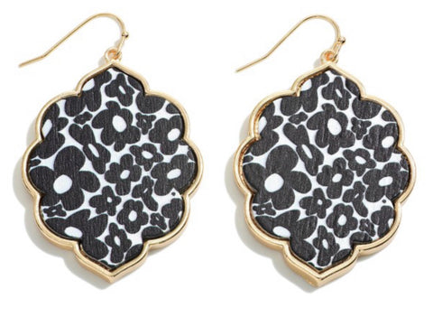 Black white flower earrings