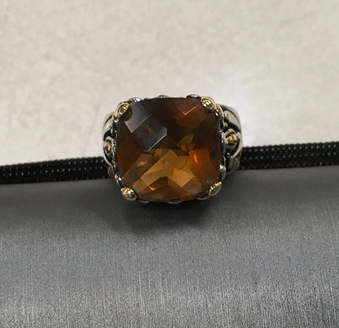 Cognac Brown CZ large stone ring size 9