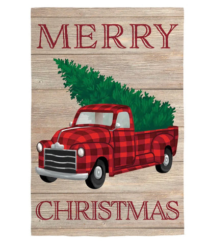 Holiday Plaid Truck House Linen Flag