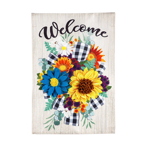 Buffalo Check Floral Swag Garden Linen Flag