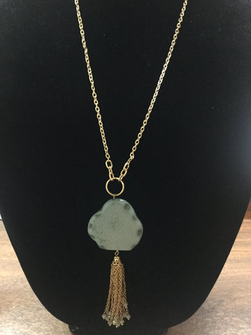 Stone slice and beaded chain tassel necklace set