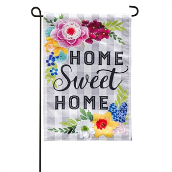 Home Sweet Home Plaid Floral Garden Linen Flag