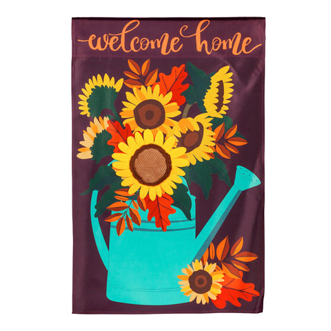 Sunflower Watering Can Garden Applique Flag