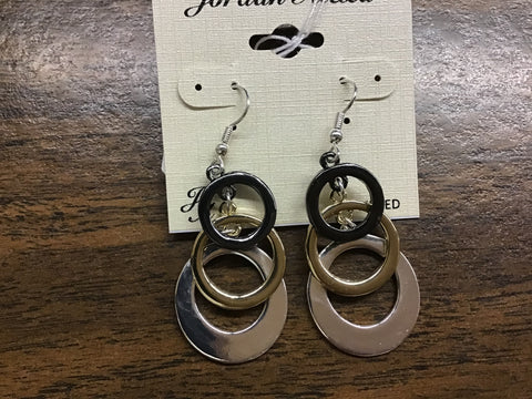 Tri color hoop drop earrings