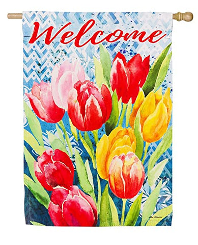 Bright Tulips Suede House Flag,