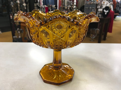 Vintage amber compote candy dish star and hobnob